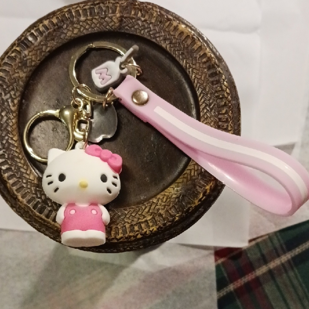 Pink Kitty Keychain with Strap